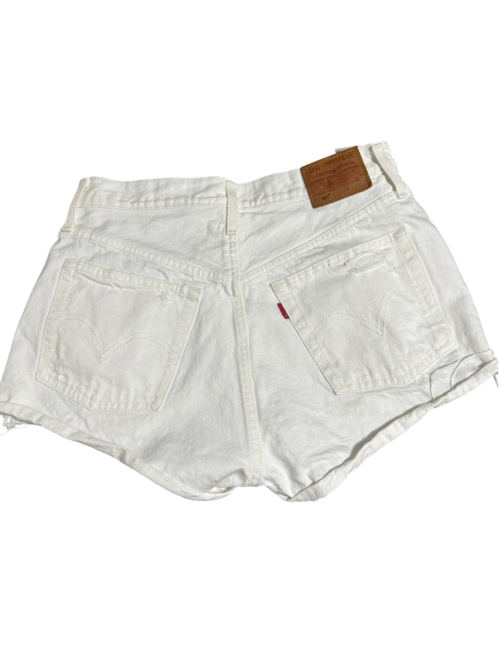 Levi's 501 Mid-Rise White Distressed Denim Shorts, 100% cotton, Button fly - Picture 2 of 10